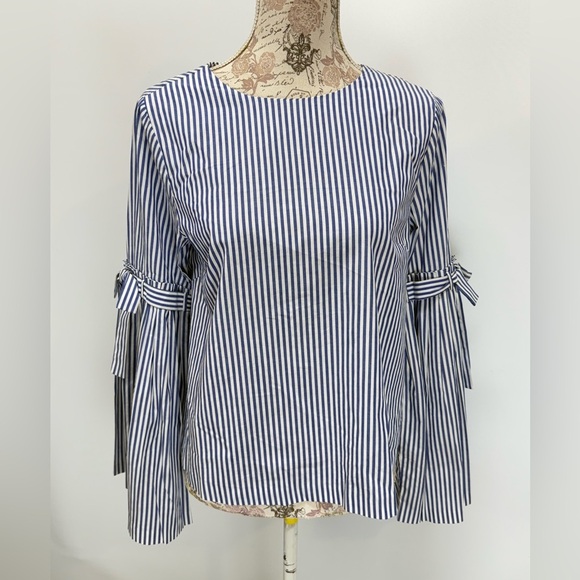 CATHERINE MALANDRINO Blue and white stripe bell sleeve blouse‎ size S. - Picture 8 of 13